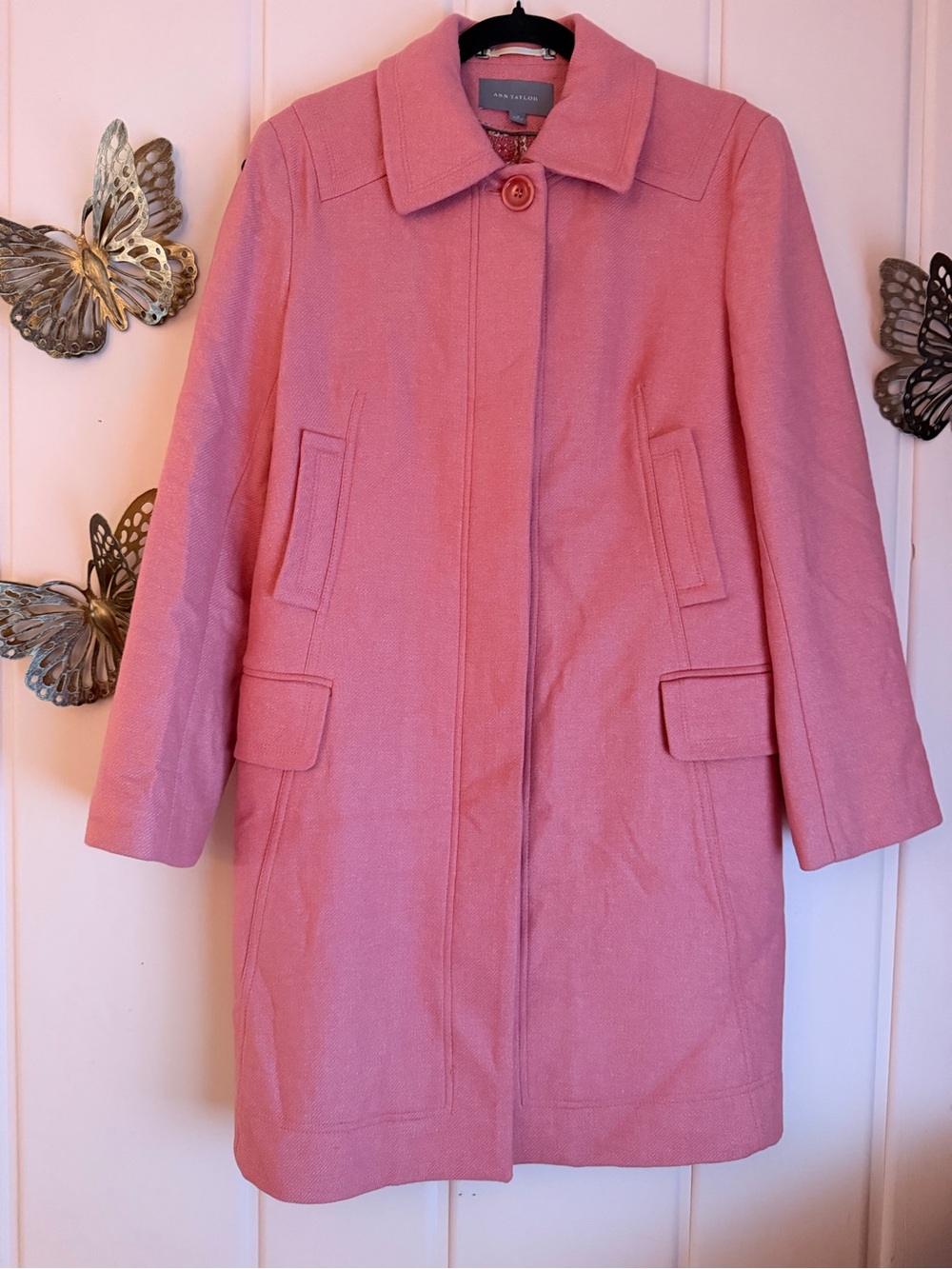 Anne Taylor Pink Wool-Blend Single-Breasted Coat sz10